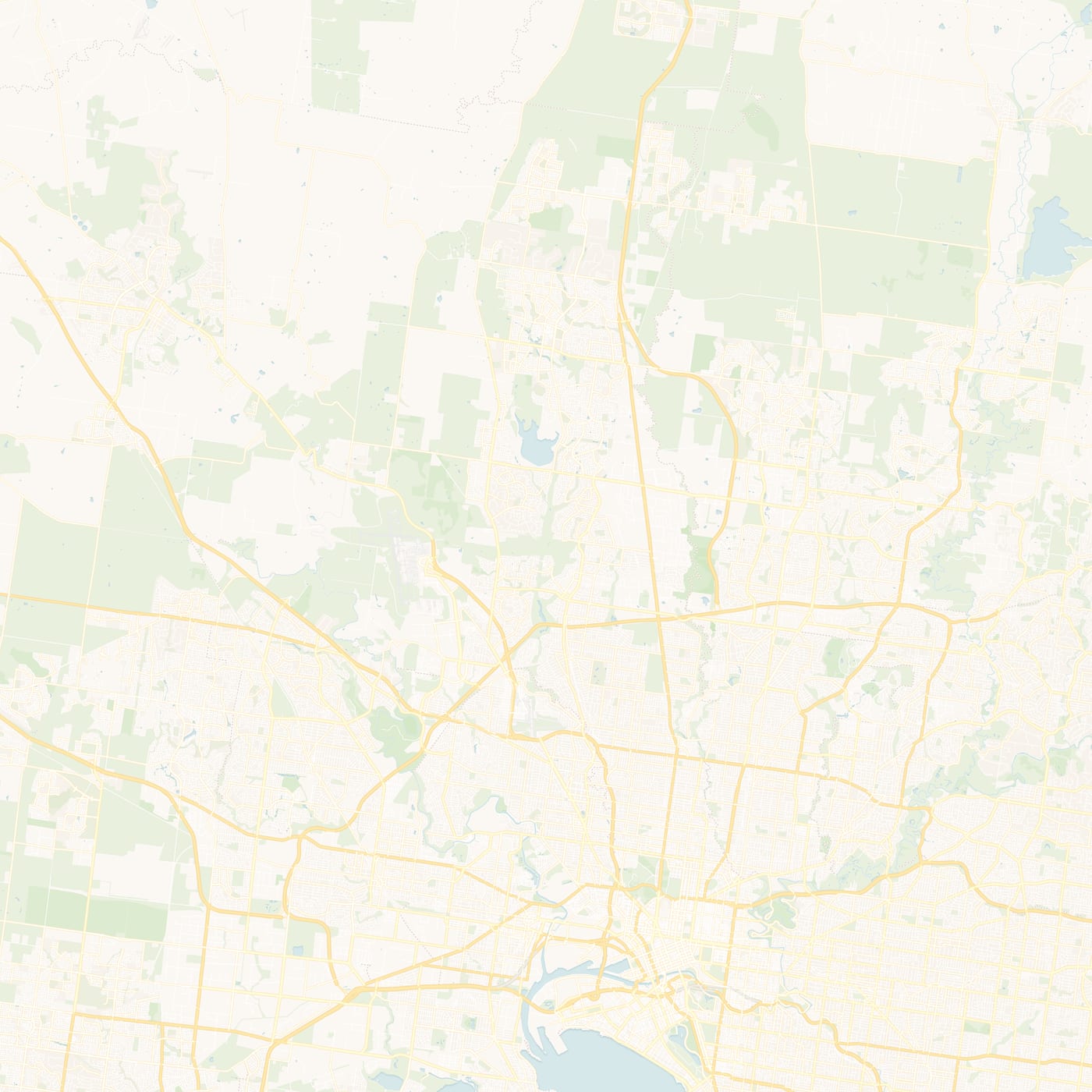 Street map of Melbourne's northern suburbs centred on Meadow Heights, reaching Sunbury in the west, Kalkallo and Mickleham in the north, Epping in the east and Essendon in the south.